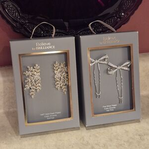 NEW Lot Of 2 Believe by Brilliance Cry Leaf Earrings, Bow Hair Pins